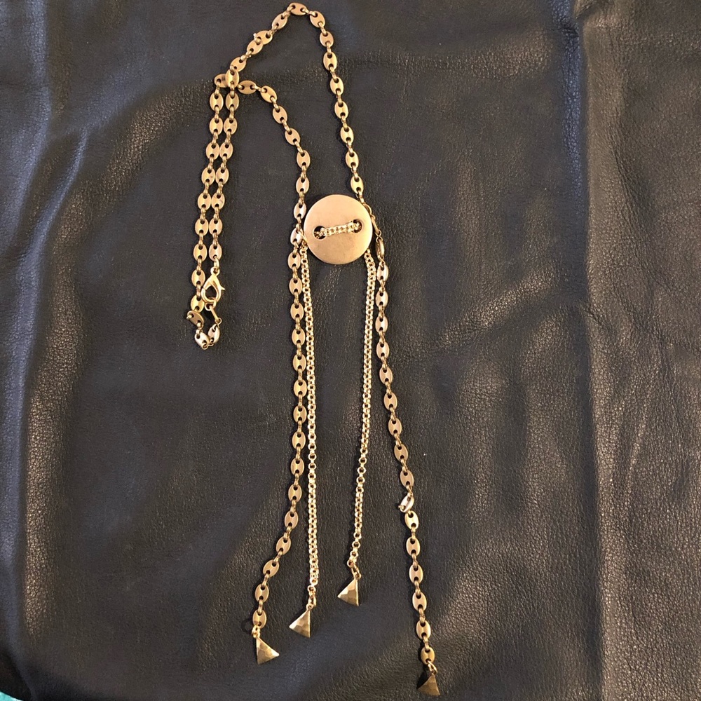 Modern brass bolo necklace w triangle charms - Picture 6 of 6